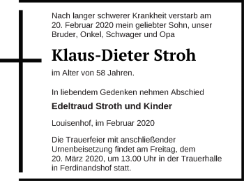 Traueranzeige von Klaus-Dieter Stroh von Haff-Zeitung