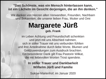 Traueranzeige von Margarete Jürß von Mecklenburger Schweiz