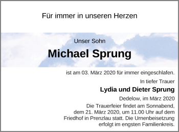 Traueranzeige von Michael Sprung von Prenzlauer Zeitung