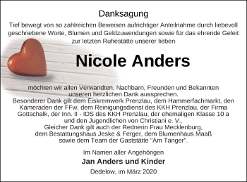 Traueranzeige von Nicole Anders von Prenzlauer Zeitung