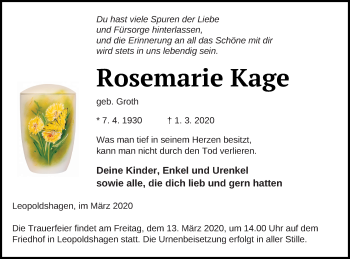 Traueranzeige von Rosemarie Kage von Haff-Zeitung