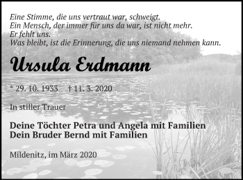 Traueranzeige von Ursula Erdmann von Prenzlauer Zeitung