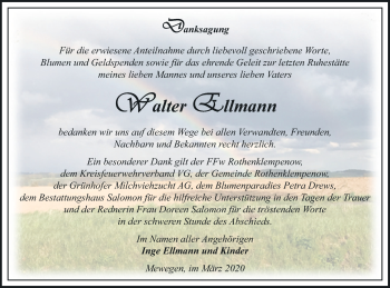 Traueranzeige von Walter Ellmann von Pasewalker Zeitung