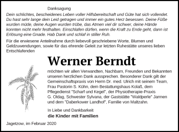 Traueranzeige von Werner Berndt von Vorpommern Kurier