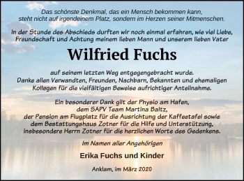 Traueranzeige von Wilfried Fuchs von Vorpommern Kurier