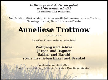 Traueranzeige von Anneliese Trottnow von Neubrandenburger Zeitung