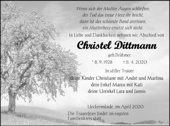 Traueranzeige von Christel Dittmann von Haff-Zeitung