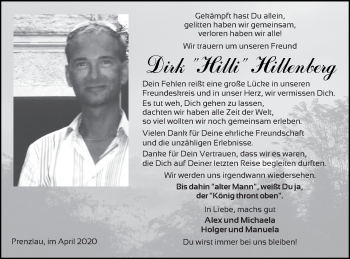 Traueranzeige von Dirk Hillenberg von Prenzlauer Zeitung