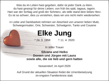 Traueranzeige von Elke Jung von Demminer Zeitung