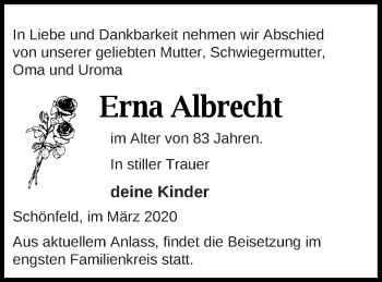 Traueranzeige von Erna Albrecht von Demminer Zeitung