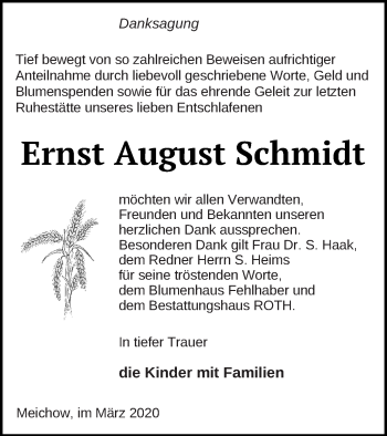 Traueranzeige von Ernst August Schmidt von Prenzlauer Zeitung