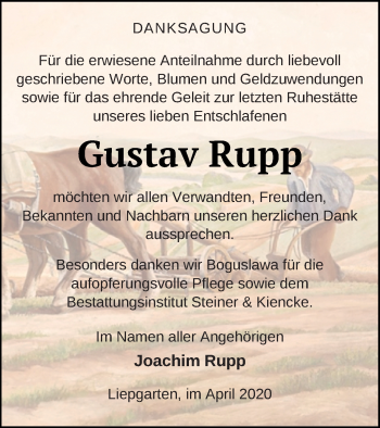 Traueranzeige von Gustav Rupp von Haff-Zeitung