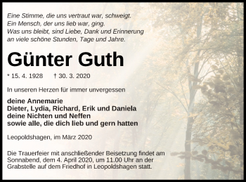 Traueranzeige von Günter Guth von Haff-Zeitung