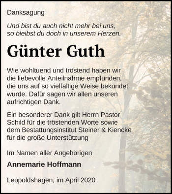 Traueranzeige von Günter Guth von Haff-Zeitung