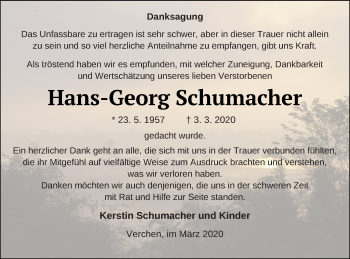 Traueranzeige von Hans-Georg Schumacher von Demminer Zeitung