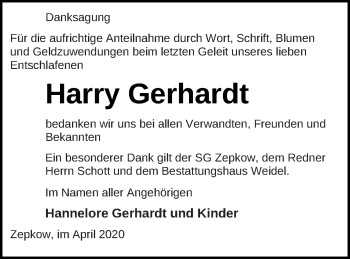 Traueranzeige von Harry Gerhardt von Müritz-Zeitung