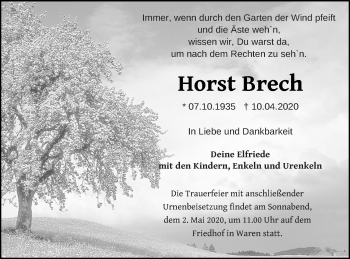 Traueranzeige von Horst Brech von Müritz-Zeitung
