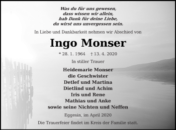 Traueranzeige von Ingo Monser von Haff-Zeitung