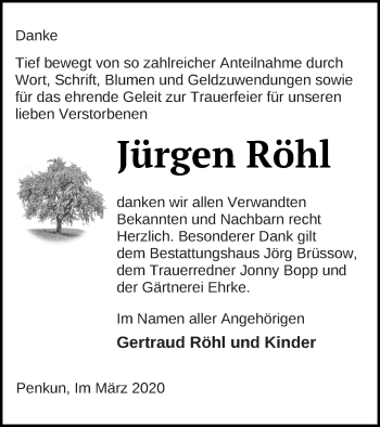 Traueranzeige von Jürgen Röhl von Pasewalker Zeitung