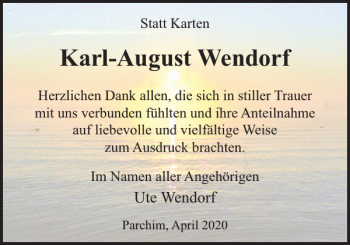 Traueranzeige von Karl-August Wendorf von Parchimer Zeitung