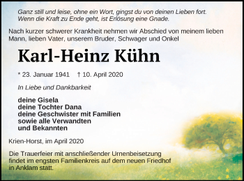 Traueranzeige von Karl-Heinz Kühn von Vorpommern Kurier