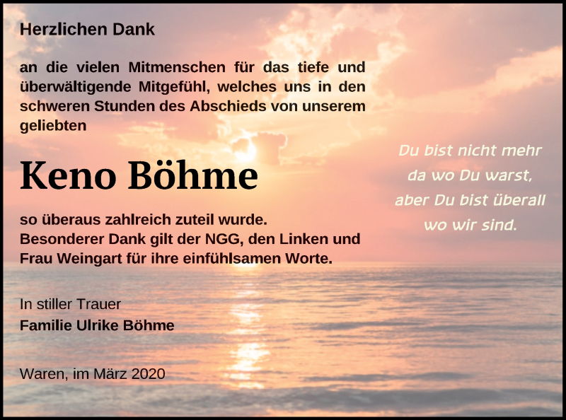  Traueranzeige für Keno Böhme vom 04.04.2020 aus Müritz-Zeitung