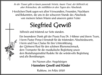 Traueranzeige von Siegfried Gewiß von Vorpommern Kurier