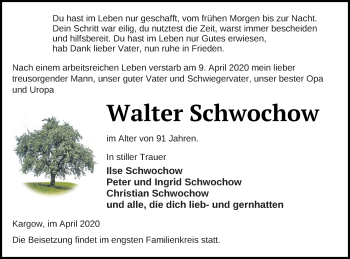 Traueranzeige von Walter Schwochow von Müritz-Zeitung