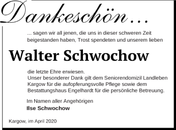 Traueranzeige von Walter Schwochow von Müritz-Zeitung