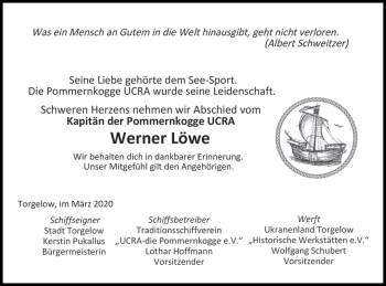 Traueranzeige von Werner Löwe von Haff-Zeitung