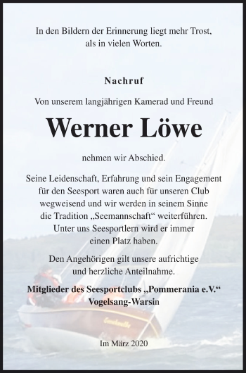 Traueranzeige von Werner Löwe von Haff-Zeitung