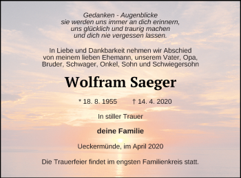 Traueranzeige von Wolfram Saeger von Haff-Zeitung