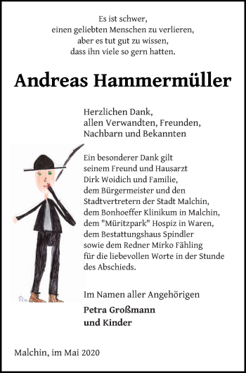 Traueranzeige von Andreas Hammermüller von Mecklenburger Schweiz