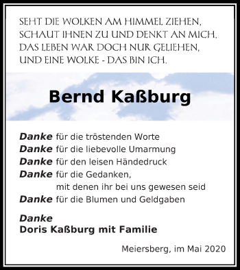 Traueranzeige von Bernd Kaßburg von Haff-Zeitung