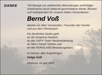 Traueranzeige von Bernd Voß von Nordkurier Gesamtausgabe