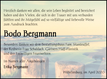 Traueranzeige von Bodo Bergmann von Haff-Zeitung