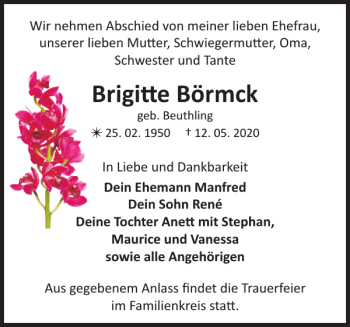 Traueranzeige von Brigitte Börmck von Zeitung für die Landeshauptstadt