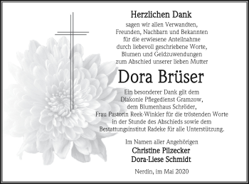 Traueranzeige von Dora Brüser von Vorpommern Kurier