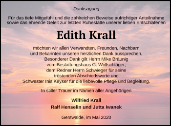 Traueranzeige von Edith Krall von Templiner Zeitung