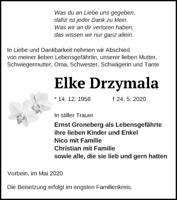 Traueranzeige von Elke Drzymala von Vorpommern Kurier