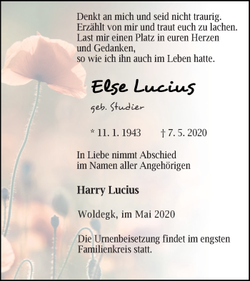 Traueranzeige von Else Lucius von Neubrandenburger Zeitung