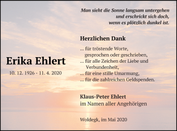 Traueranzeige von Erika Ehlert von Demminer Zeitung