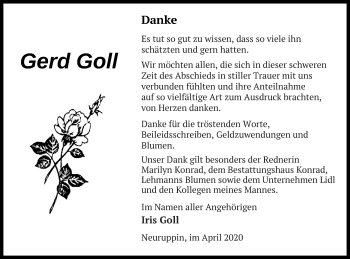 Traueranzeige von Gerd Goll von Pasewalker Zeitung