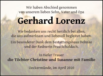 Traueranzeige von Gerhard Lorenz von Haff-Zeitung