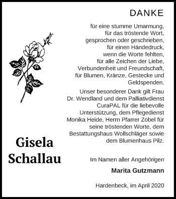 Traueranzeige von Gisela Schallau von Templiner Zeitung