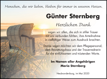 Traueranzeige von Günter Sternberg von Neubrandenburger Zeitung