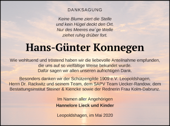 Traueranzeige von Hans-Günter Konnegen von Haff-Zeitung