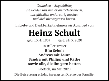 Traueranzeige von Heinz Schult von Strelitzer Zeitung