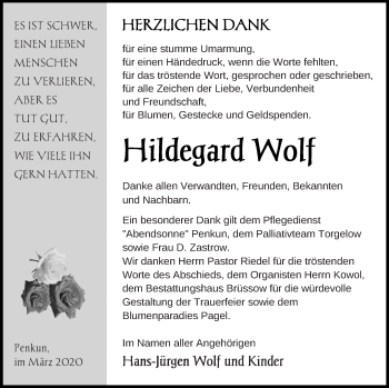 Traueranzeige von Hildegard Wolf von Pasewalker Zeitung