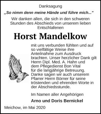 Traueranzeige von Horst Mandelkow von Prenzlauer Zeitung